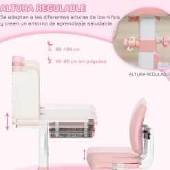 Homcom - Escritorio con estante y silla ajustable Rosa y Blanco* Estilo De Vida