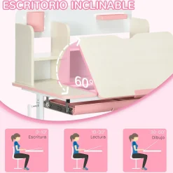 Homcom - Escritorio con estante y silla ajustable Rosa y Blanco* Estilo De Vida