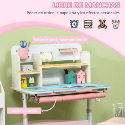 Homcom - Escritorio con estante y silla ajustable Rosa y Blanco* Estilo De Vida