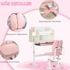 Homcom - Escritorio con estante y silla ajustable Rosa y Blanco* Estilo De Vida