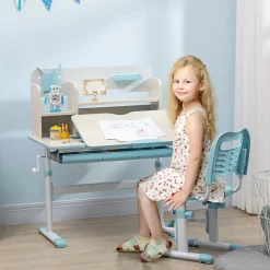 Homcom - Escritorio con estante y silla ajustable Blanco y Azul* Estilo De Vida