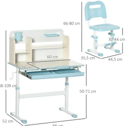 Homcom - Escritorio con estante y silla ajustable Blanco y Azul* Estilo De Vida