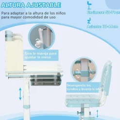 Homcom - Escritorio con estante y silla ajustable Blanco y Azul* Estilo De Vida