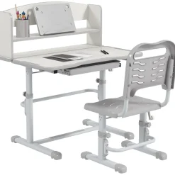 Homcom - Escritorio y silla ajustable Gris y Blanco