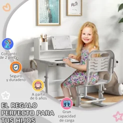Homcom - Escritorio y silla ajustable Gris y Blanco