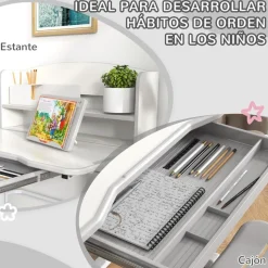 Homcom - Escritorio y silla ajustable Gris y Blanco