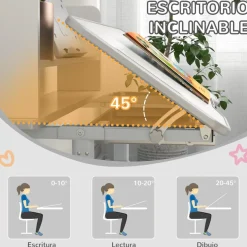 Homcom - Escritorio y silla ajustable Gris y Blanco