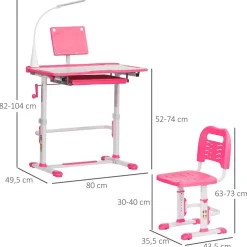 Homcom - Escritorio y silla ajustables Rosa