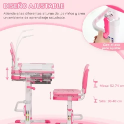 Homcom - Escritorio y silla ajustables Rosa