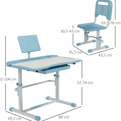 Homcom - Escritorio y silla ajustable Azul y Blanco