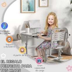 Homcom - Escritorio y silla ajustable Gris y Blanco