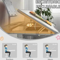 Homcom - Escritorio y silla ajustable Gris y Blanco