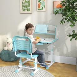 Homcom - Escritorio y silla ajustable Azul y Blanco