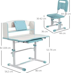 Homcom - Escritorio y silla ajustable Azul y Blanco