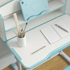 Homcom - Escritorio y silla ajustable Azul y Blanco