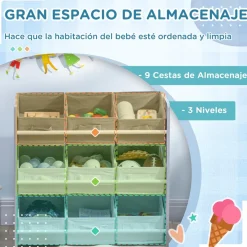 ZONEKIZ Homcom - Estantería infantil con 9 cajas Gris* Estilo De Vida