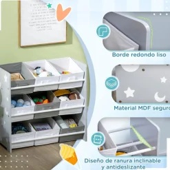 ZONEKIZ Homcom - Estantería infantil con 9 cajas Gris* Estilo De Vida