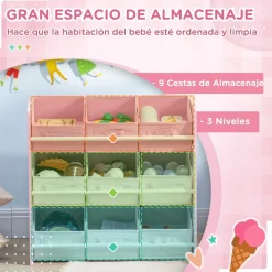 ZONEKIZ Homcom - Estantería infantil con 9 cajas Rosa* Estilo De Vida