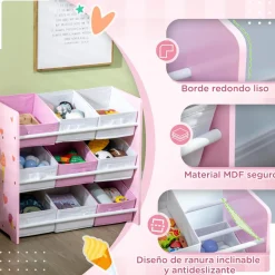 ZONEKIZ Homcom - Estantería infantil con 9 cajas Rosa* Estilo De Vida