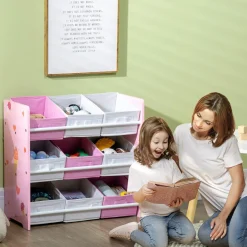 ZONEKIZ Homcom - Estantería infantil con 9 cajas Rosa* Estilo De Vida