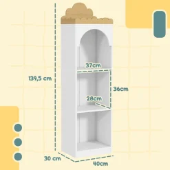AIYAPLAY Homcom - Estantería infantil 3 niveles Blanco y Natural