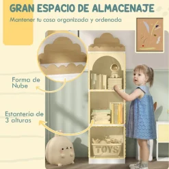 AIYAPLAY Homcom - Estantería infantil 3 niveles Blanco y Natural