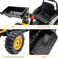 Homcom - Excavadora Tractor Vehículo de batería Amarillo* Vehículos De Batería O A Pedales