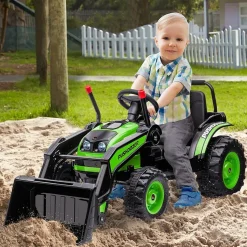 Homcom - Excavadora Tractor Vehículo de batería Verde* Vehículos De Batería O A Pedales