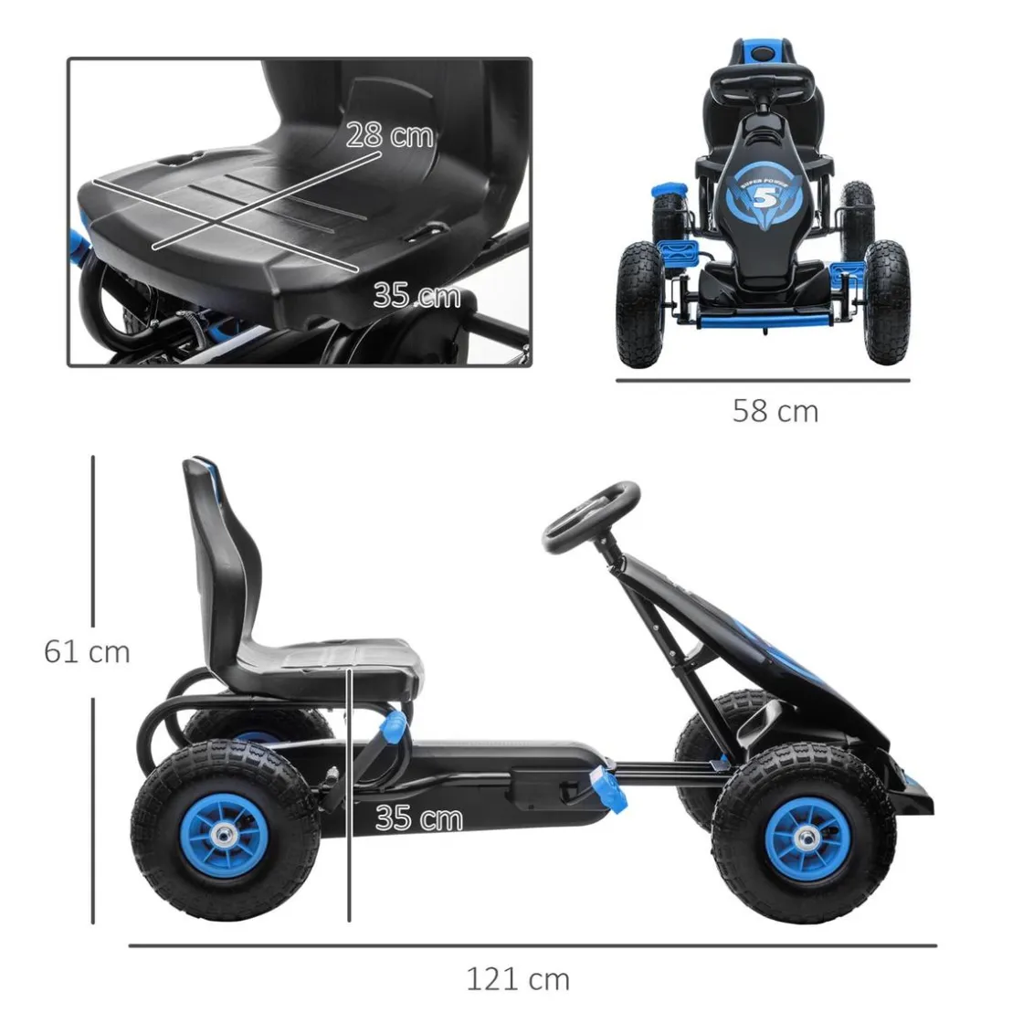 Homcom - Go Kart con pedales azul-negro* Vehículos De Batería O A Pedales