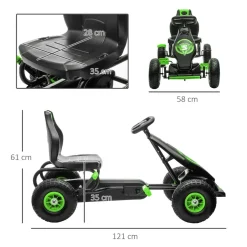 Homcom - Kart de pedales Negro/Verde
