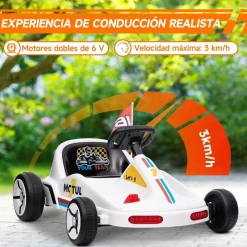 AIYAPLAY Homcom - Kart eléctrico Blanco con luz y música* Vehículos De Batería O A Pedales