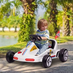 AIYAPLAY Homcom - Kart eléctrico Blanco con luz y música* Vehículos De Batería O A Pedales