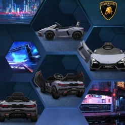 AIYAPLAY Homcom - Lamborghini Revuelto eléctrico Gris con mando* Vehículos De Batería O A Pedales