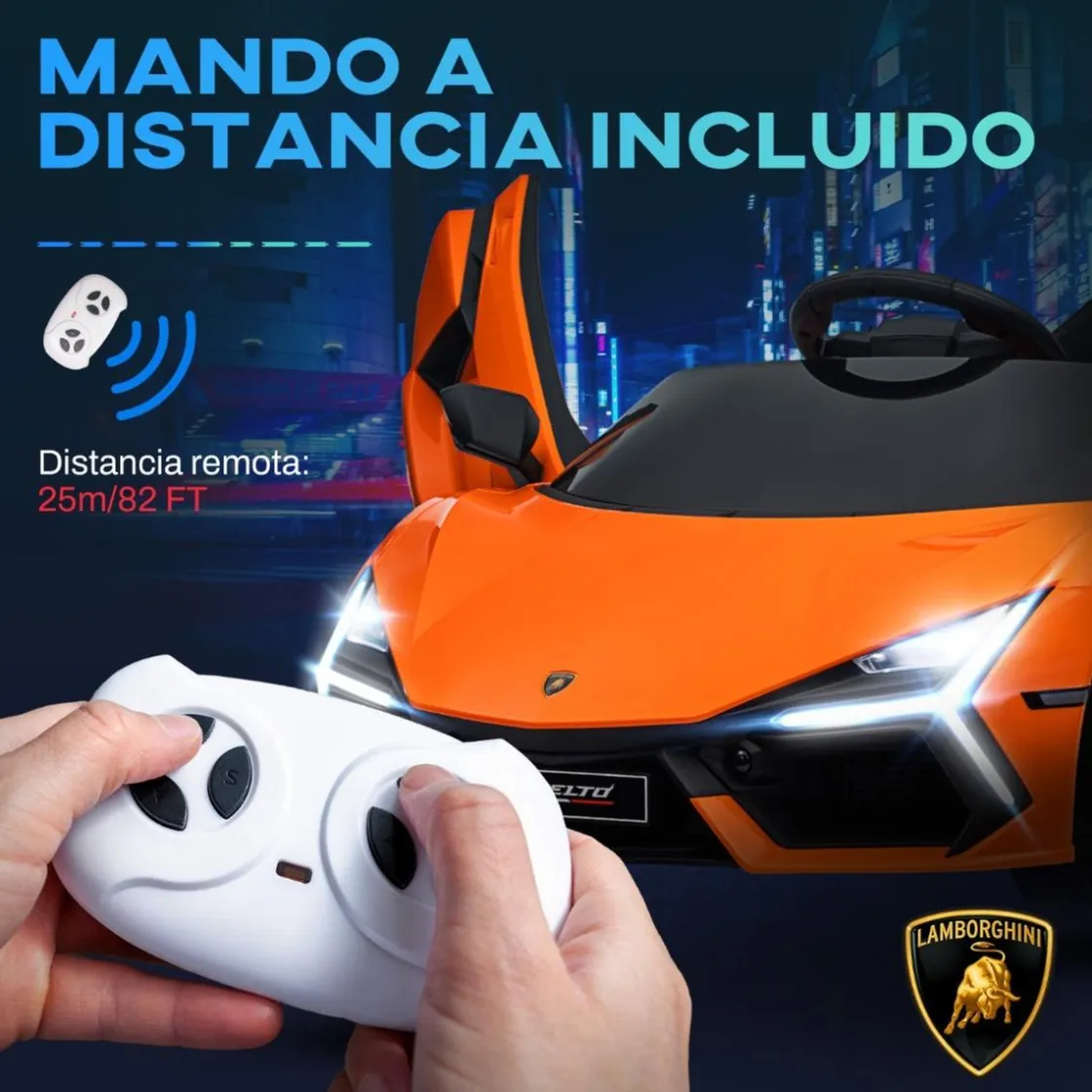 AIYAPLAY Homcom - Lamborghini Revuelto eléctrico Naranja con mando