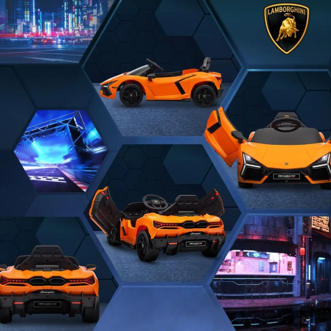 AIYAPLAY Homcom - Lamborghini Revuelto eléctrico Naranja con mando