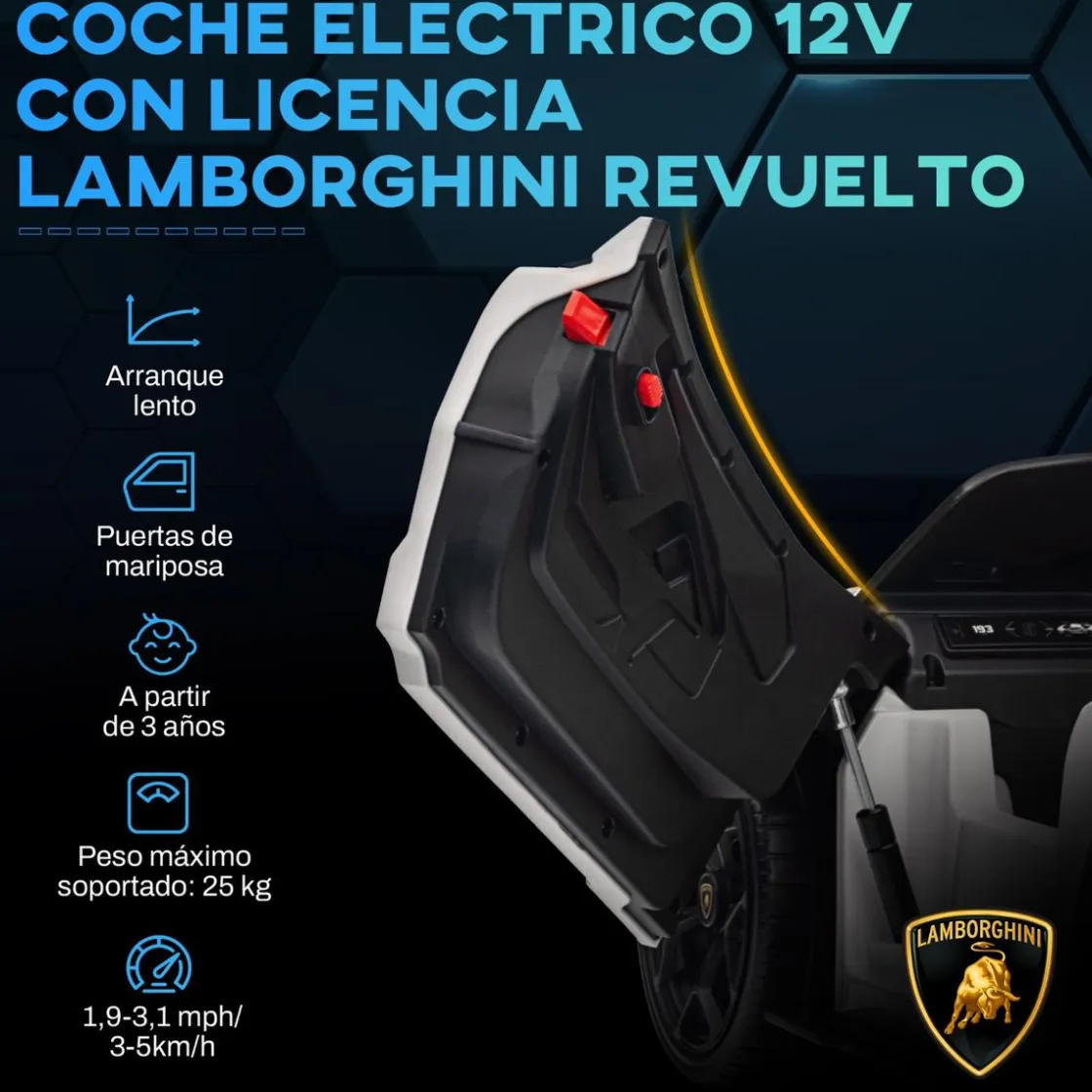 AIYAPLAY Homcom - Lamborghini Revuelto eléctrico Blanco con mando