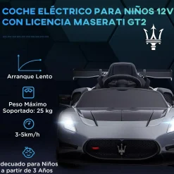 AIYAPLAY Homcom - Maserati GT2 eléctrico Gris con mando* Vehículos De Batería O A Pedales