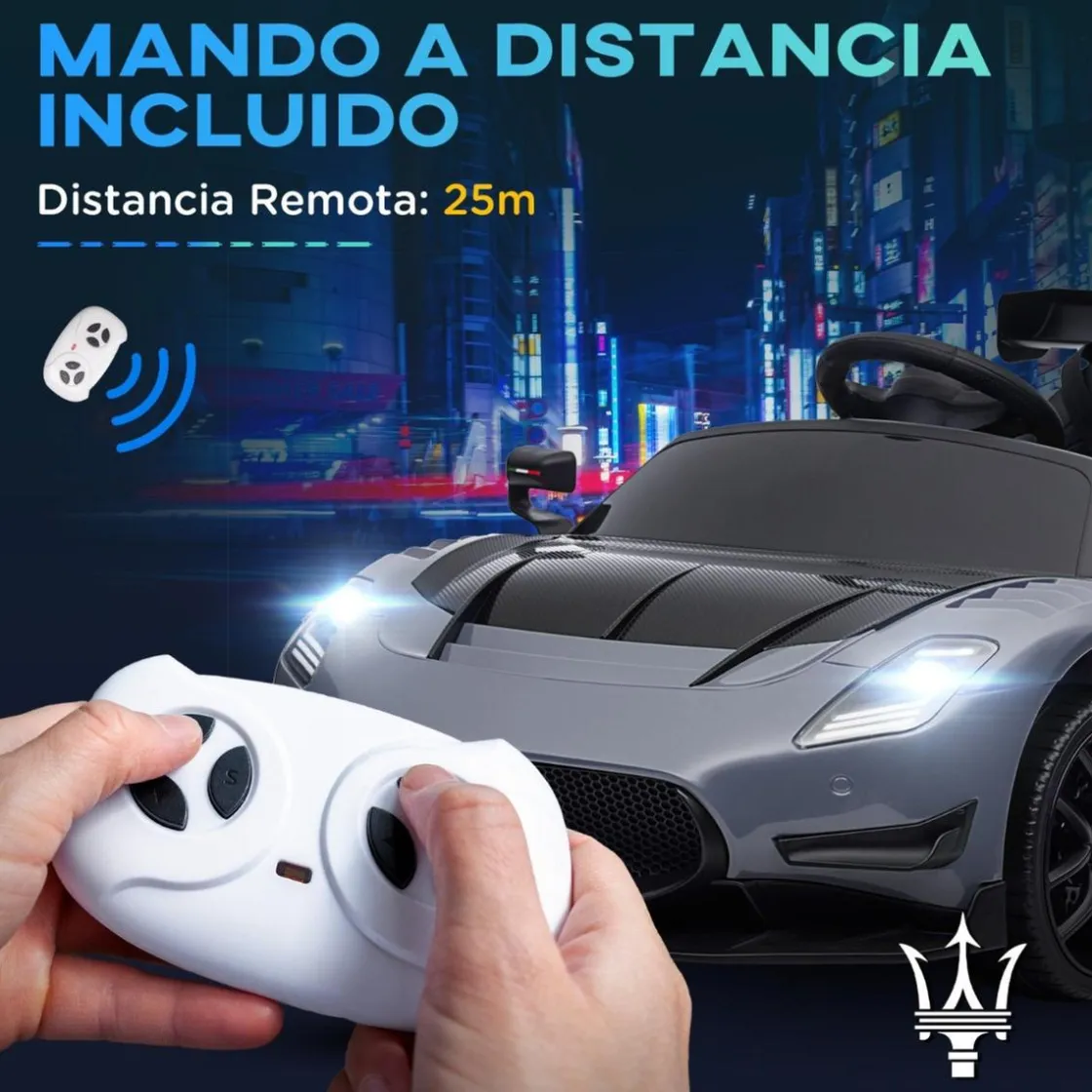 AIYAPLAY Homcom - Maserati GT2 eléctrico Gris con mando* Vehículos De Batería O A Pedales