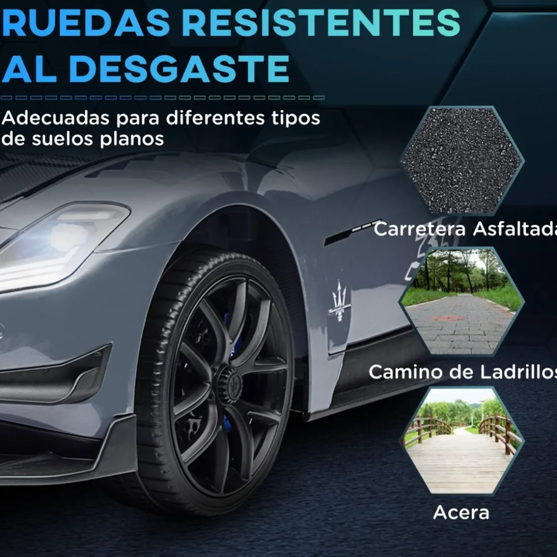 AIYAPLAY Homcom - Maserati GT2 eléctrico Gris con mando* Vehículos De Batería O A Pedales