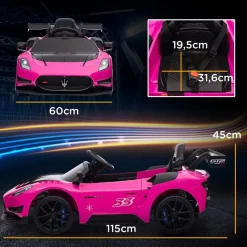 AIYAPLAY Homcom - Maserati GT2 eléctrico Rosa con mando* Vehículos De Batería O A Pedales