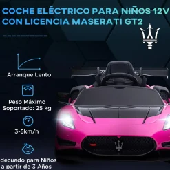 AIYAPLAY Homcom - Maserati GT2 eléctrico Rosa con mando* Vehículos De Batería O A Pedales
