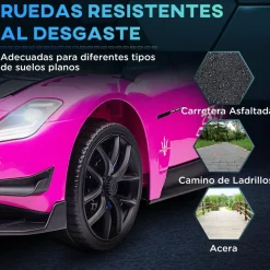 AIYAPLAY Homcom - Maserati GT2 eléctrico Rosa con mando* Vehículos De Batería O A Pedales