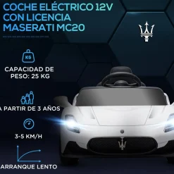 AIYAPLAY Homcom - Maserati MC20 eléctrico Blanco con mando
