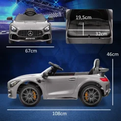AIYAPLAY Homcom - Mercedes Benz AMG GTR eléctrico Plata con mando* Vehículos De Batería O A Pedales