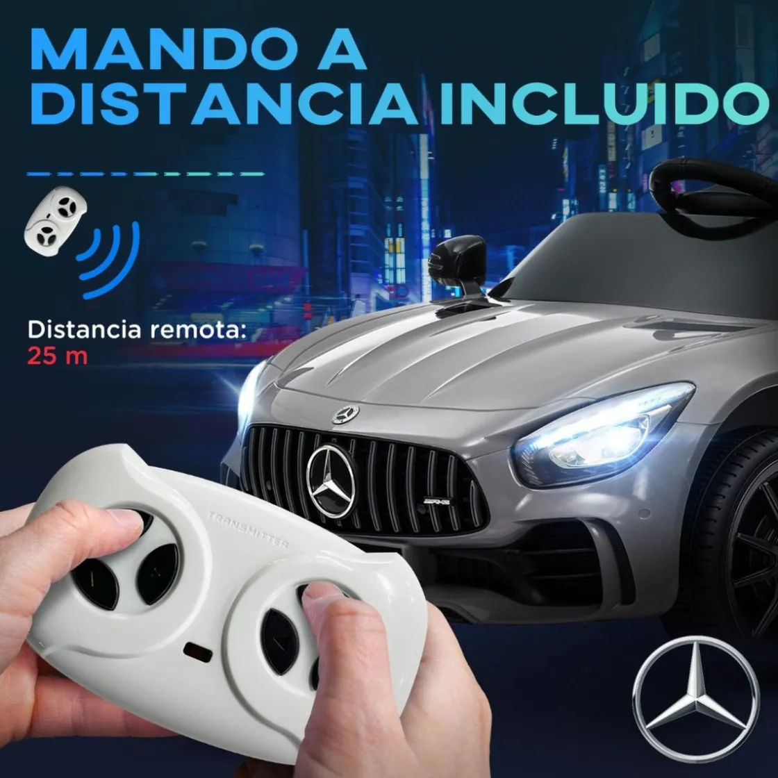 AIYAPLAY Homcom - Mercedes Benz AMG GTR eléctrico Plata con mando* Vehículos De Batería O A Pedales