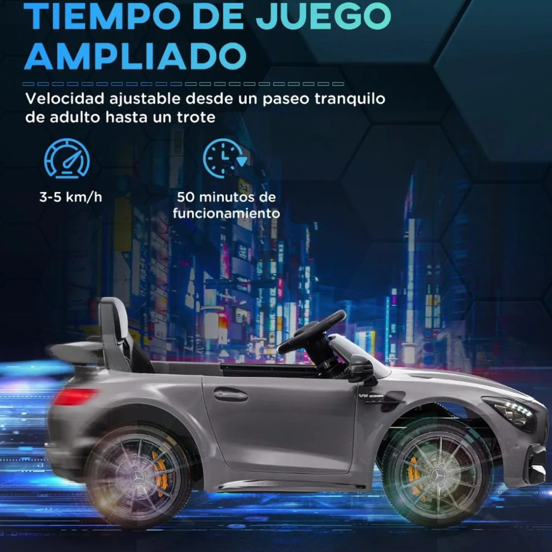 AIYAPLAY Homcom - Mercedes Benz AMG GTR eléctrico Plata con mando* Vehículos De Batería O A Pedales