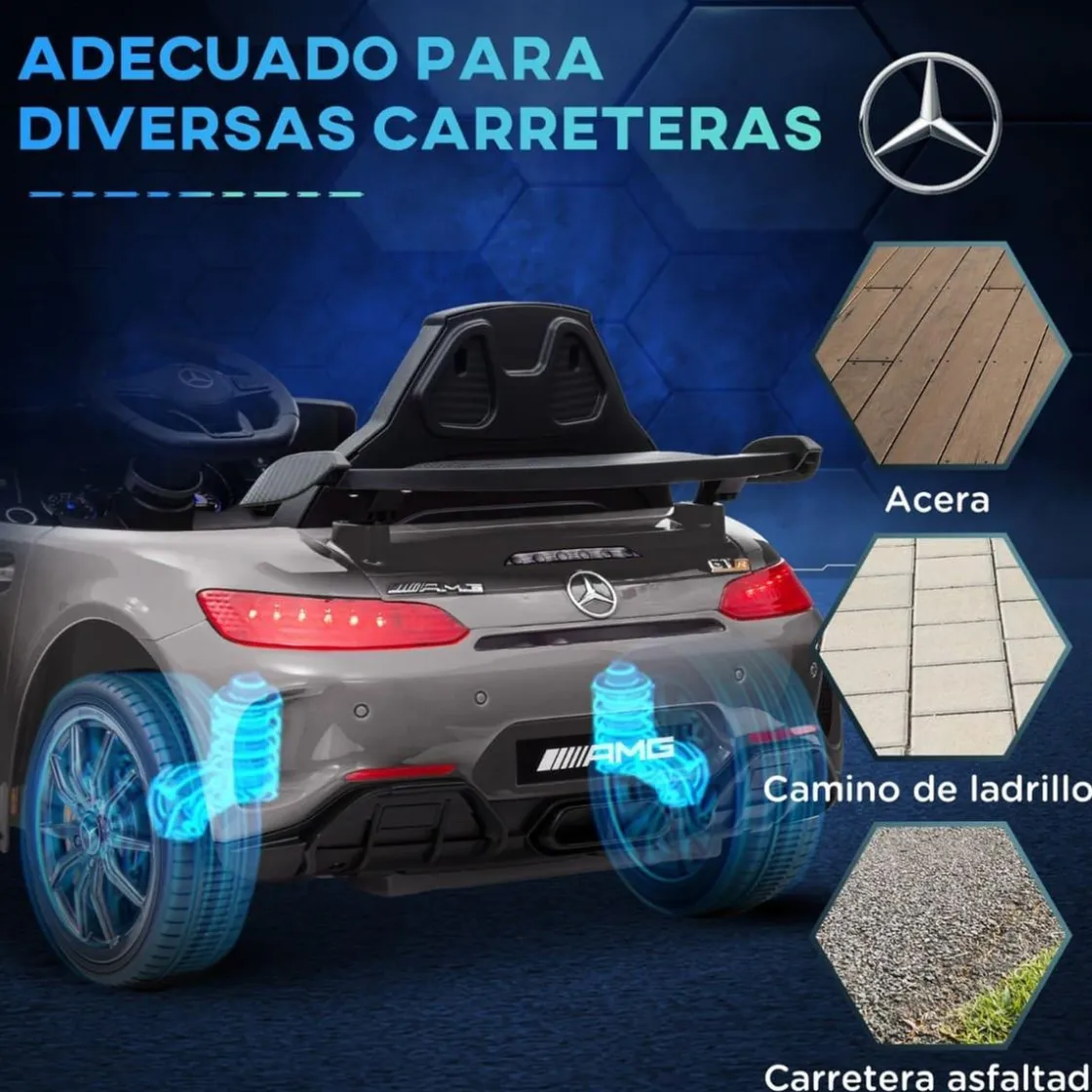 AIYAPLAY Homcom - Mercedes Benz AMG GTR eléctrico Plata con mando* Vehículos De Batería O A Pedales