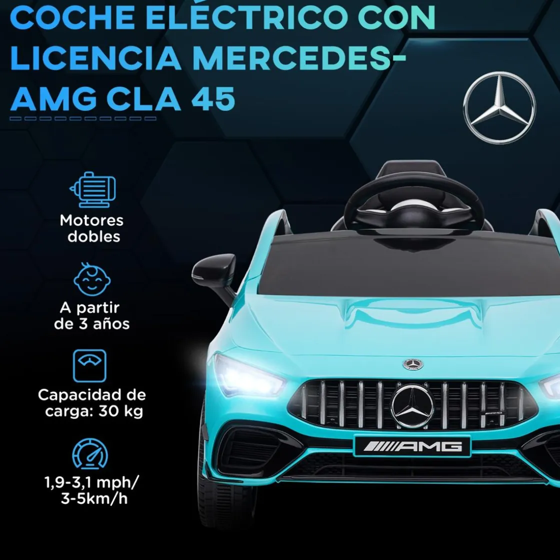 AIYAPLAY Homcom - Mercedes Benz AMG CLA 45 eléctrico Azul con mando* Vehículos De Batería O A Pedales