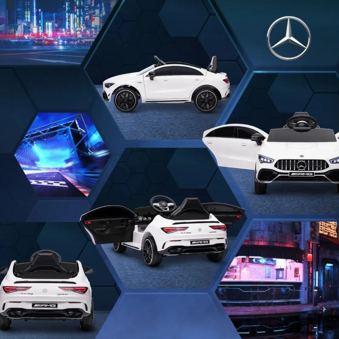 AIYAPLAY Homcom - Mercedes Benz AMG CLA 45 eléctrico Blanco con mando