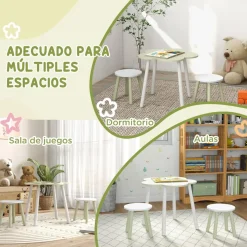 Homcom - Mesa Flor y bancos Verde y Blanco* Estilo De Vida